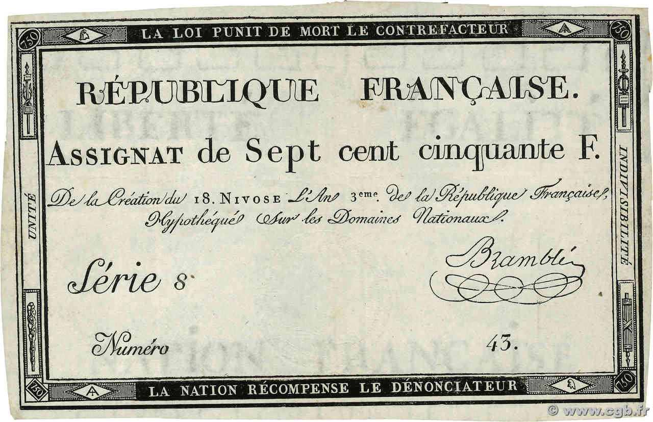 750 Francs FRANCE  1795 Ass.49a TTB+