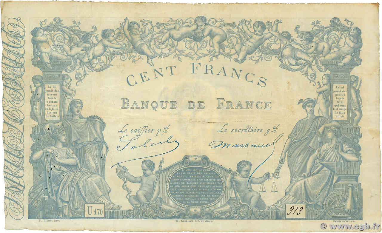 100 Francs type 1862 - Bleu FRANCIA  1866 F.A34.04 MBC