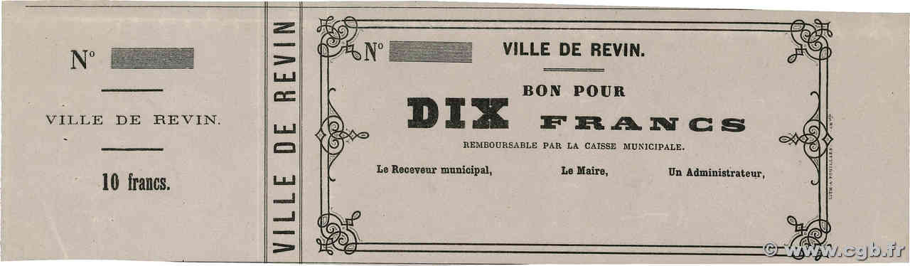 10 Francs Non émis FRANCE regionalism and miscellaneous Revin 1870 JER.08.10B AU