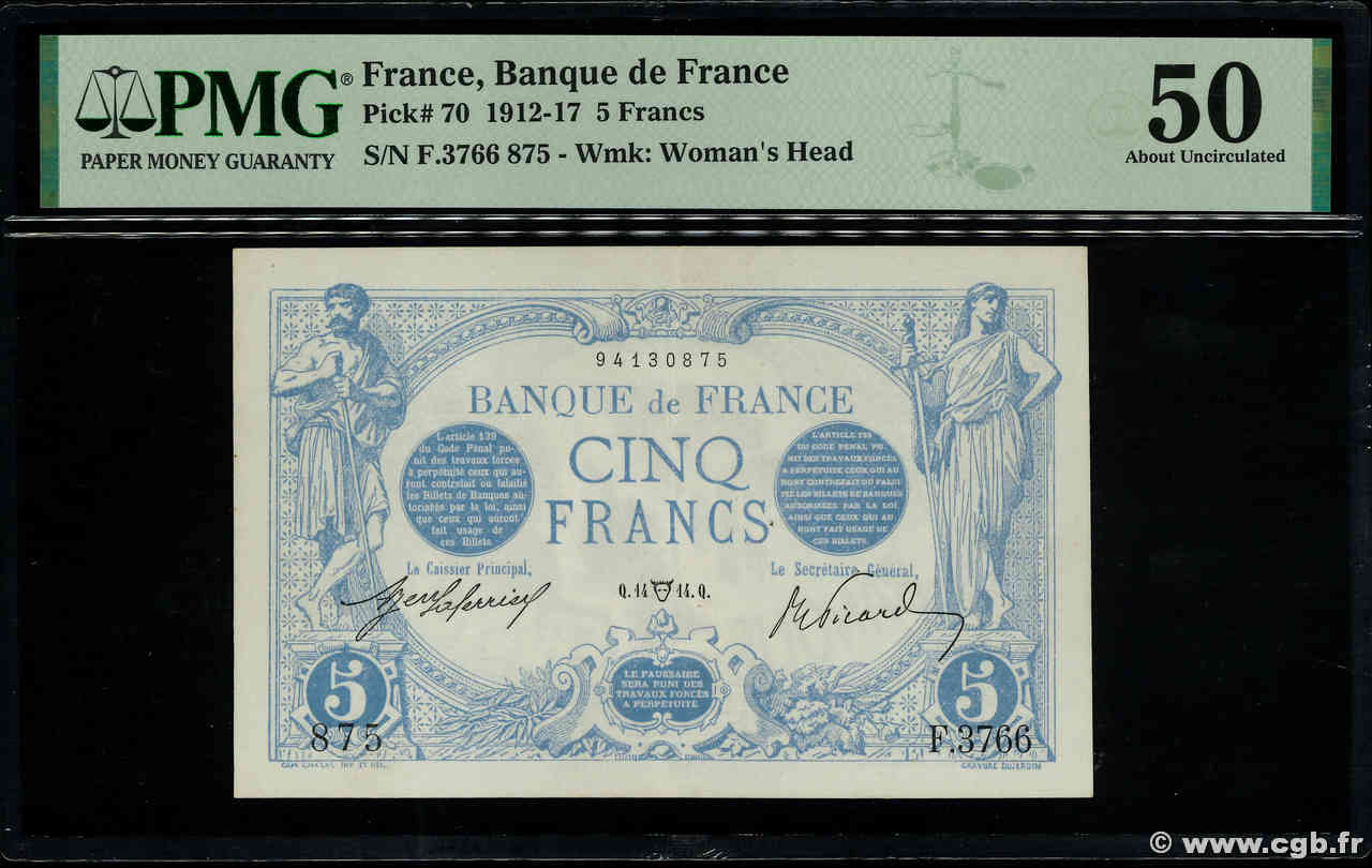 5 Francs BLEU FRANCIA  1914 F.02.22 SPL+