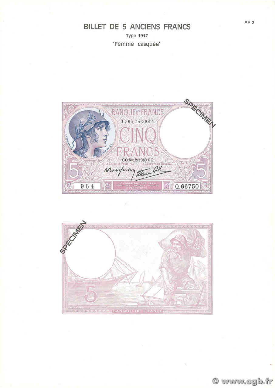 5 Francs Femme Casquée Planche FRANCE  1975 F.04pl NEUF