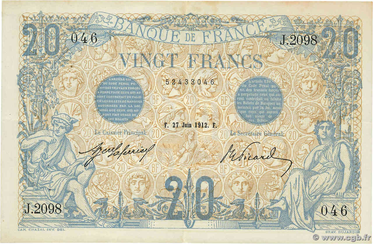 20 Francs BLEU FRANCE  1912 F.10.02 pr.SUP