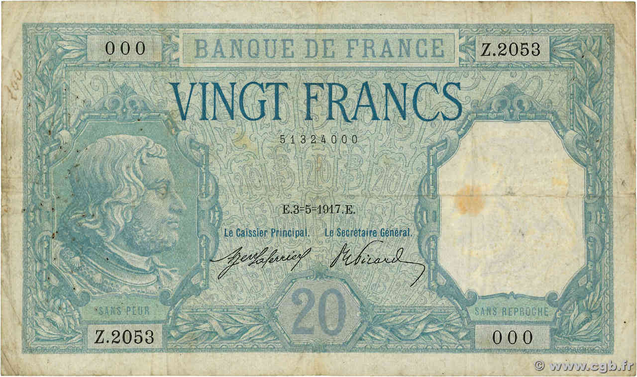 20 Francs BAYARD Numéro spécial FRANKREICH  1917 F.11.02 S