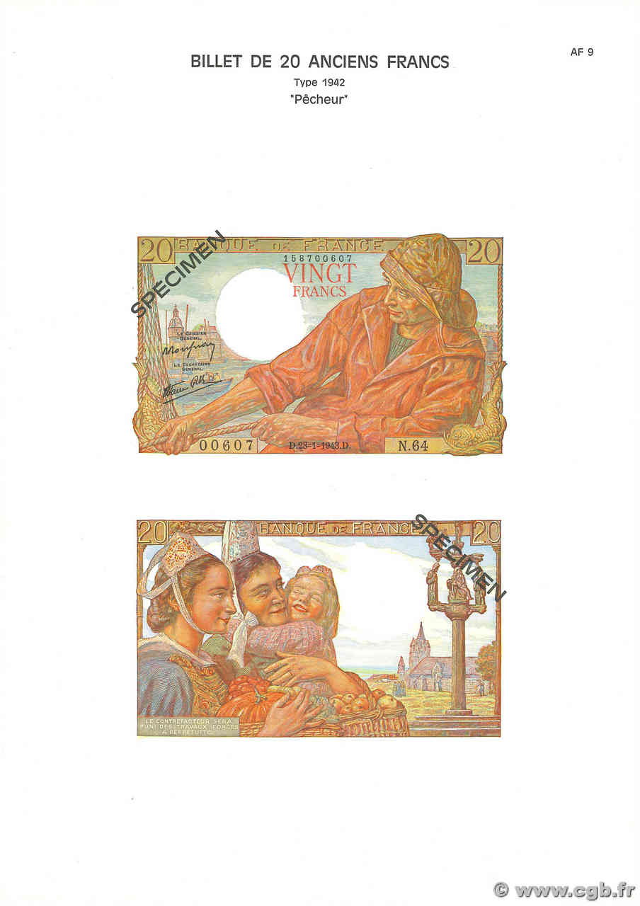 20 Francs PÊCHEUR Planche FRANCE  1975 F.13pl UNC