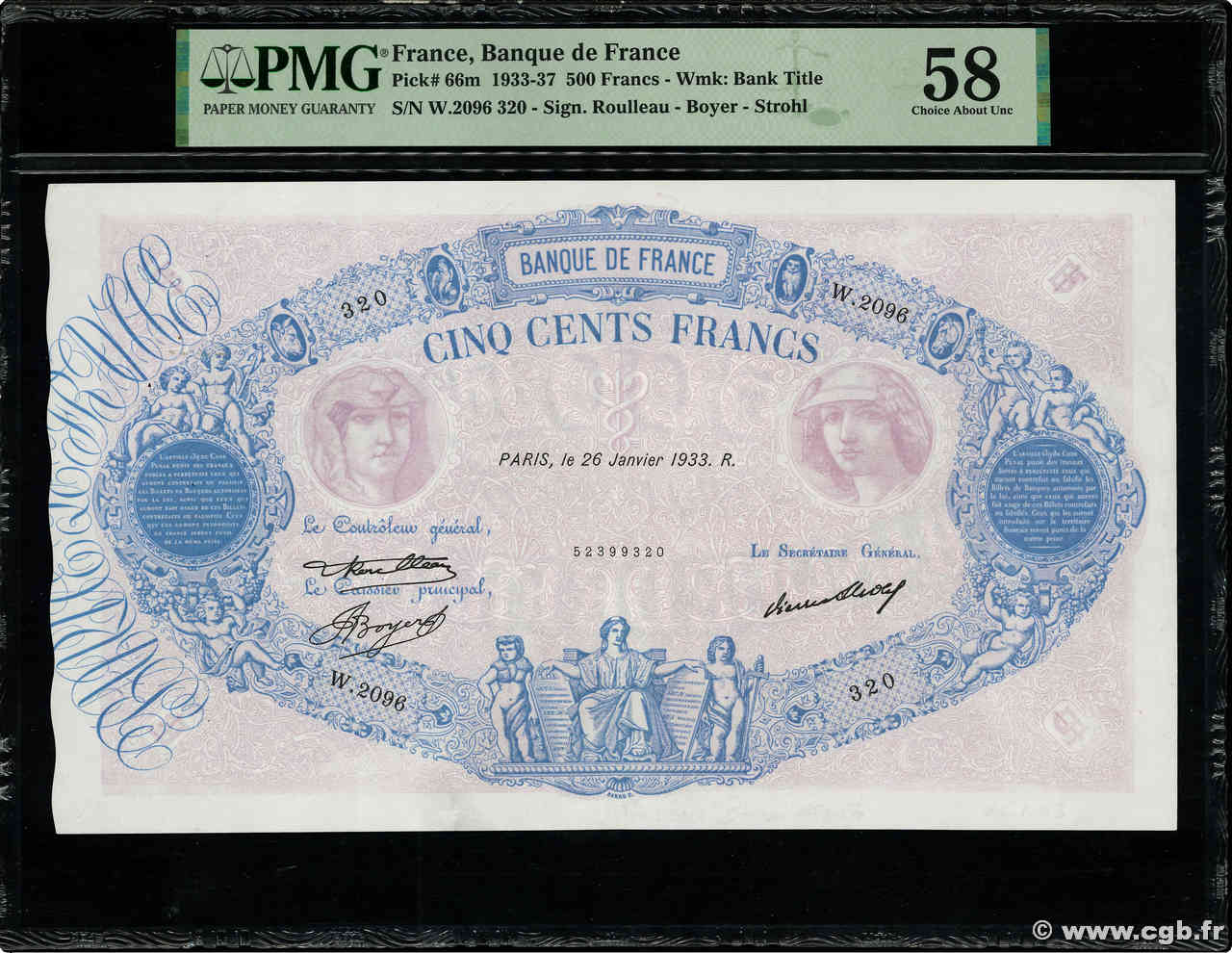 500 Francs BLEU ET ROSE FRANKREICH  1933 F.30.36 fST