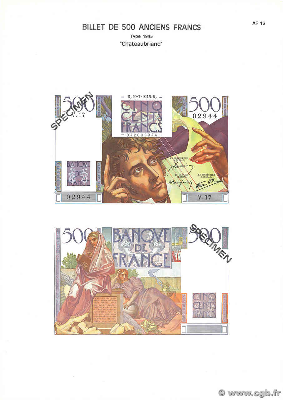 500 Francs CHATEAUBRIAND Planche FRANKREICH  1975 F.34pl ST