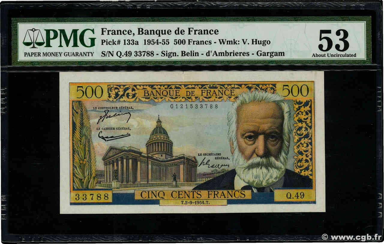 500 Francs VICTOR HUGO FRANKREICH  1954 F.35.03 VZ+
