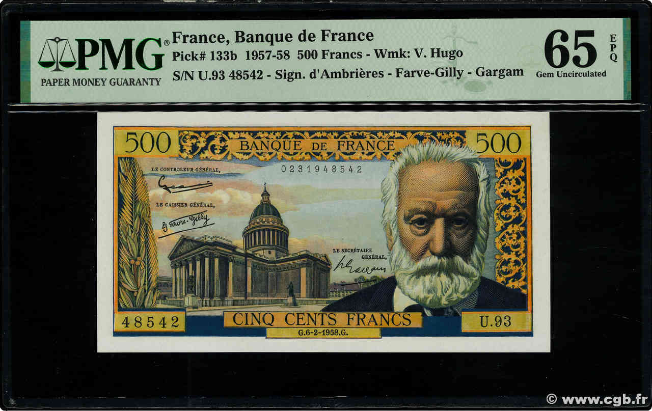 500 Francs VICTOR HUGO FRANCE  1958 F.35.08 NEUF