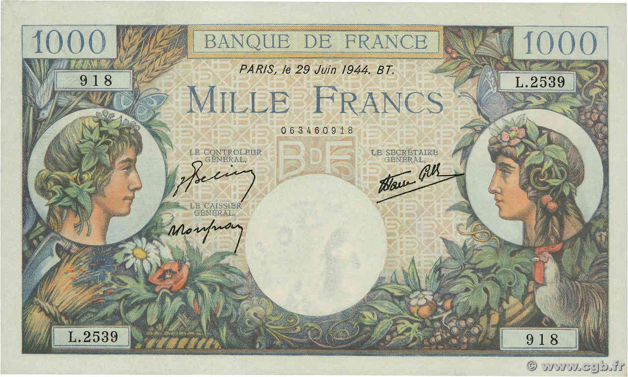 1000 Francs COMMERCE ET INDUSTRIE FRANCE  1944 F.39.09 pr.NEUF