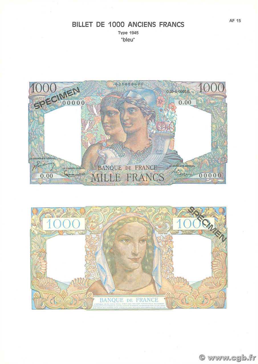 1000 Francs MINERVE ET HERCULE Planche FRANKREICH  1975 F.41pl ST