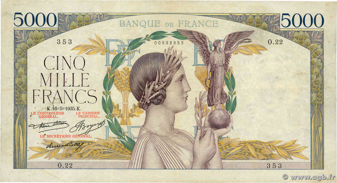 5000 Francs VICTOIRE FRANCIA  1935 F.44.02 MB