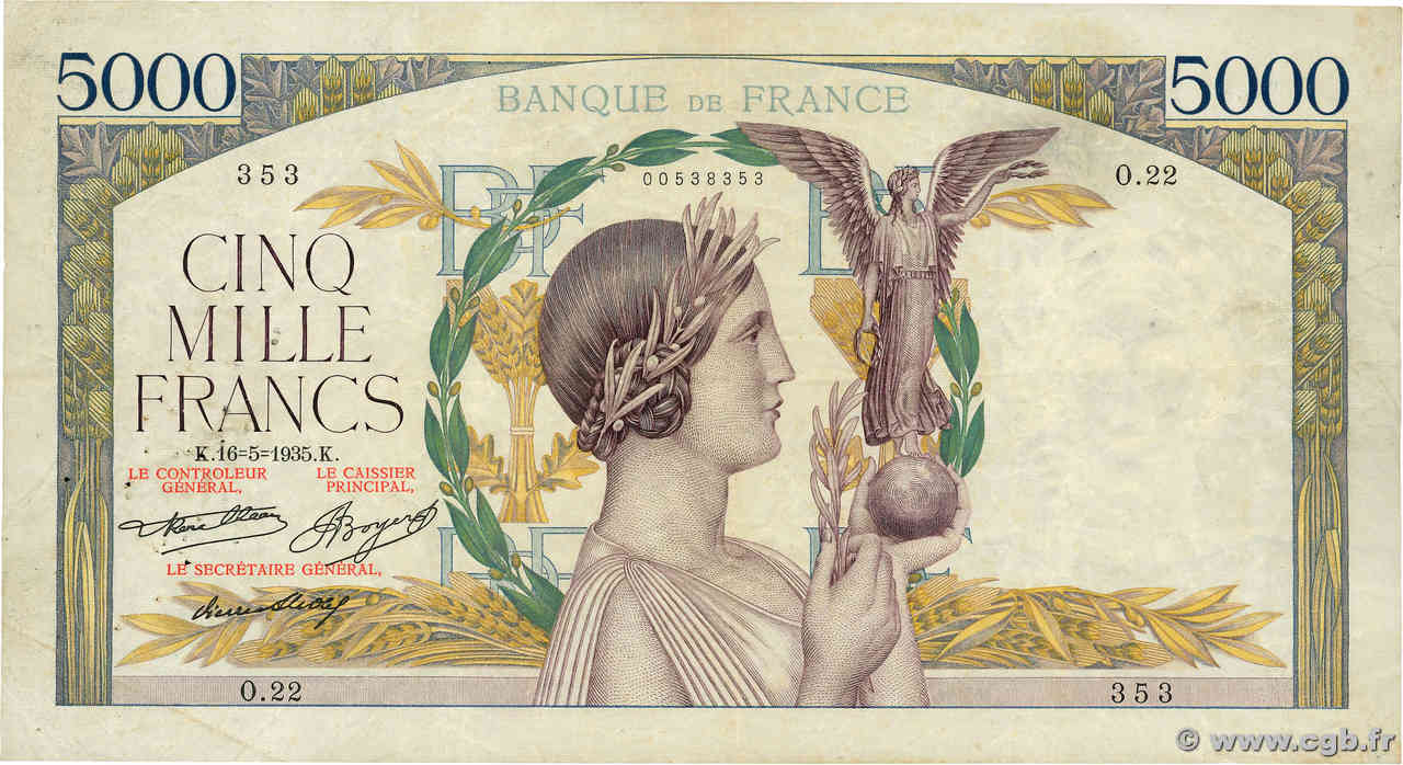 5000 Francs VICTOIRE FRANCIA  1935 F.44.02 BC