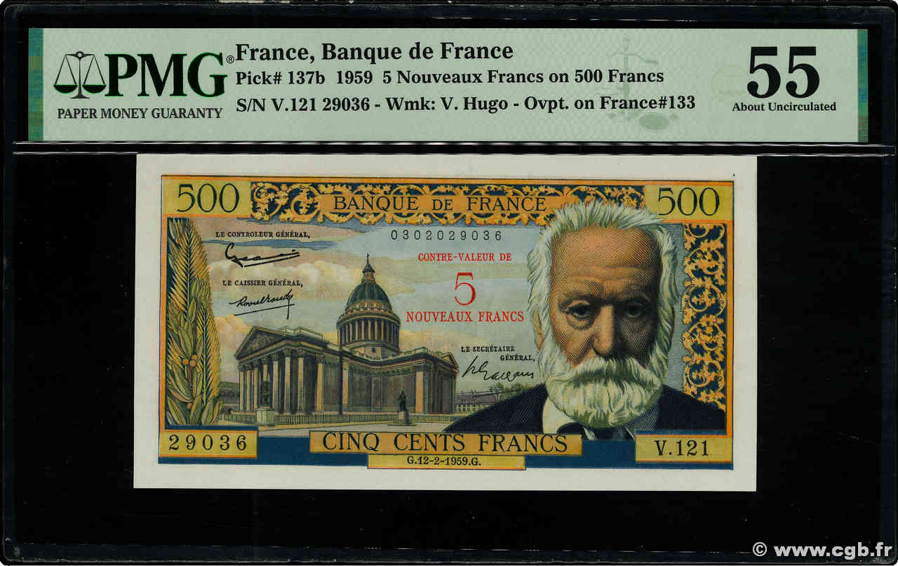 5 NF sur 500 Francs Victor HUGO FRANCE  1959 F.52.02 AU