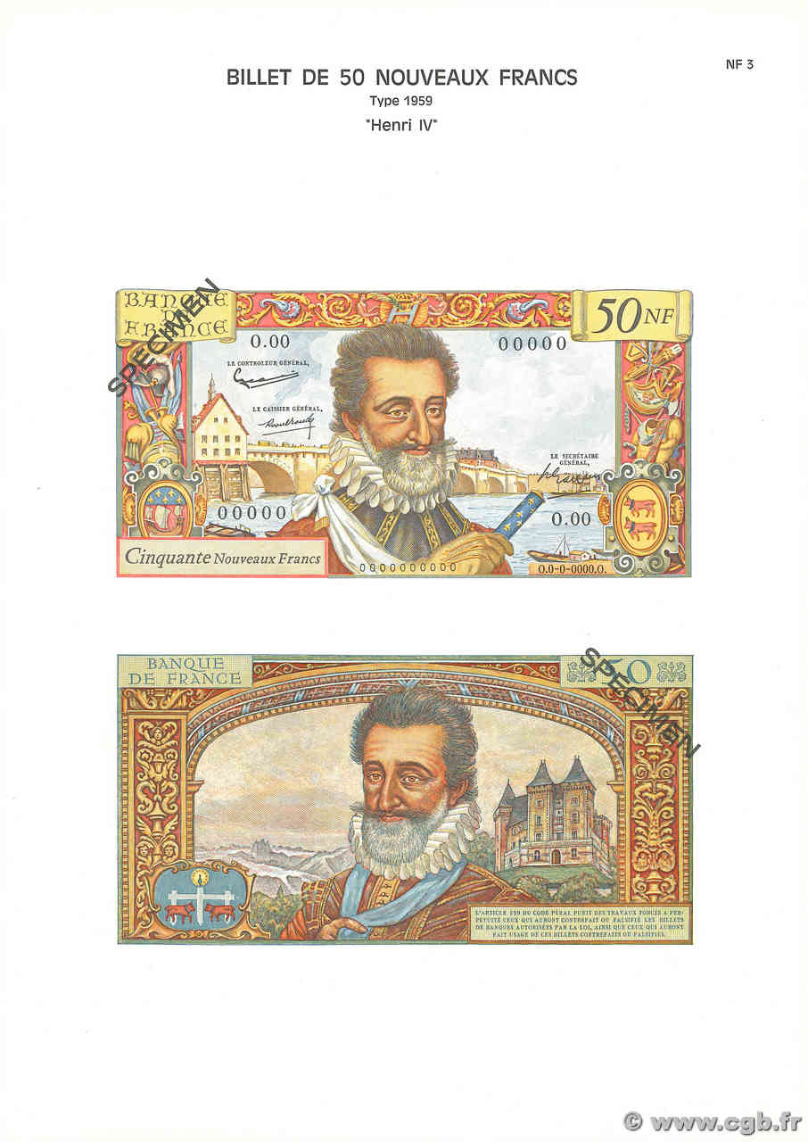 50 Nouveaux Francs HENRI IV Planche FRANCE  1975 F.58pl NEUF