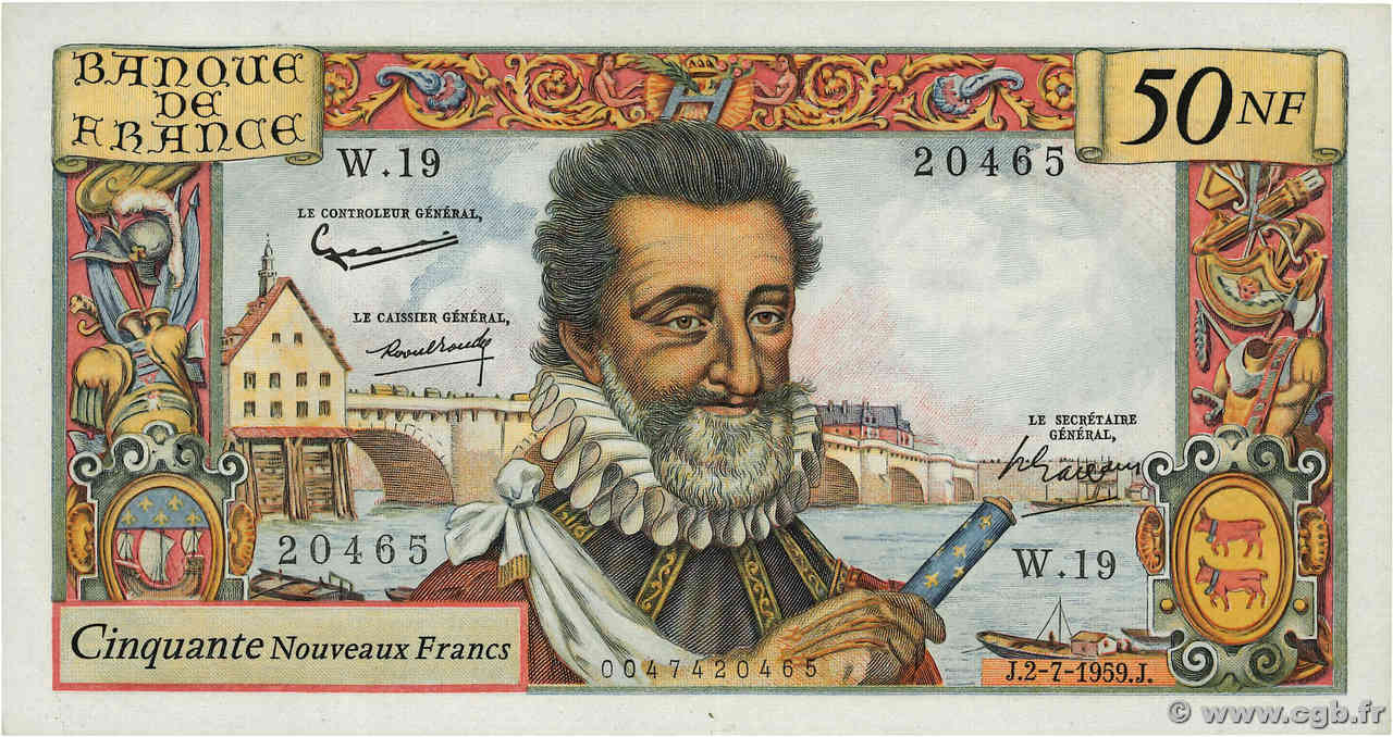 50 Nouveaux Francs HENRI IV FRANCIA  1959 F.58.02 EBC