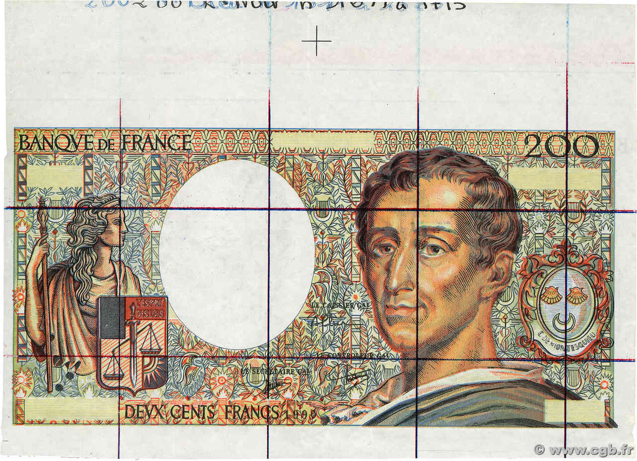 200 Francs MONTESQUIEU Épreuve FRANCIA  1990 F.70.10a(Ec) EBC