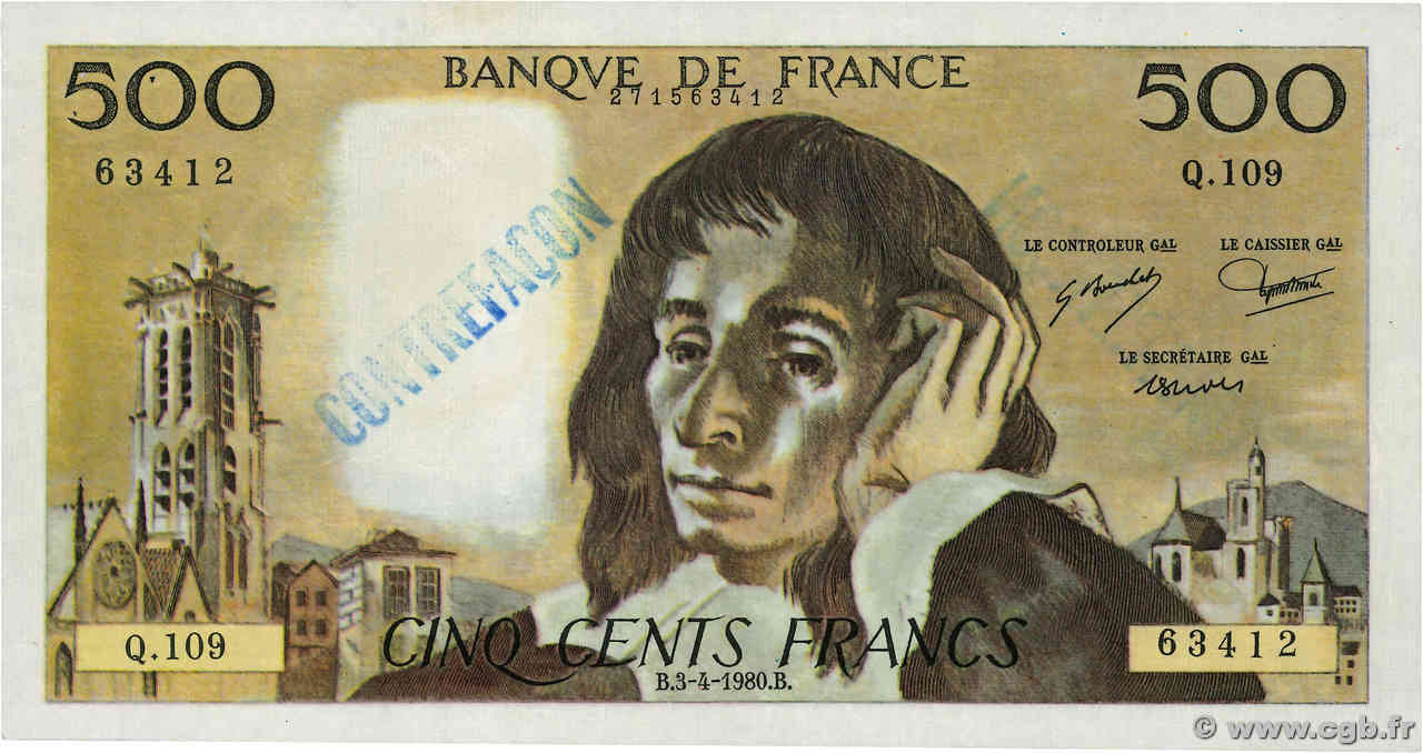 500 Francs PASCAL Faux FRANKREICH  1980 F.71.21x VZ