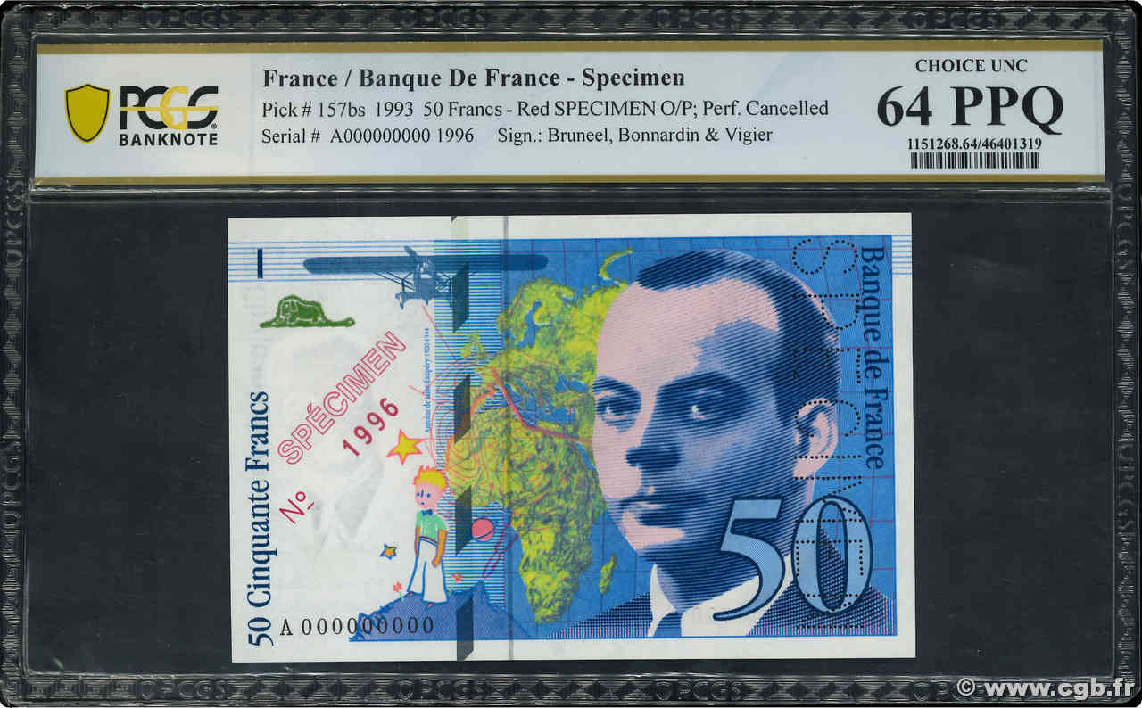 50 Francs SAINT-EXUPÉRY Spécimen FRANKREICH  1993 F.72.02Spn fST+