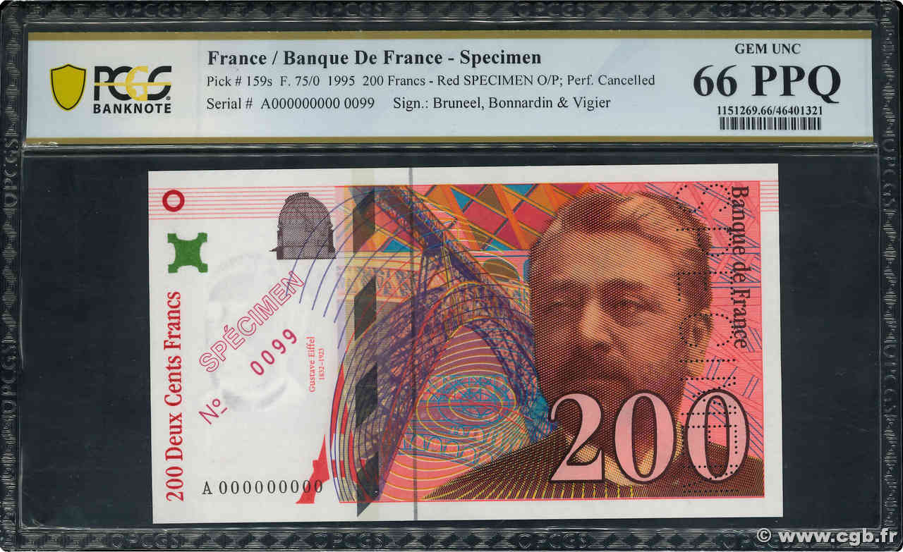 200 Francs EIFFEL Spécimen FRANCE  1995 F.75.01Spn NEUF