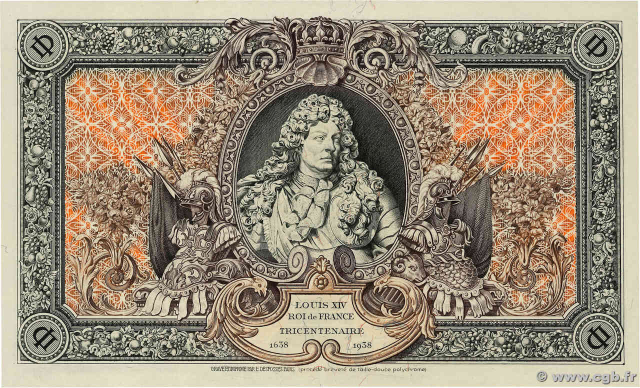 (1000) Francs LOUIS XIV Épreuve FRANCE Regionalismus und verschiedenen  1938 F.- ST