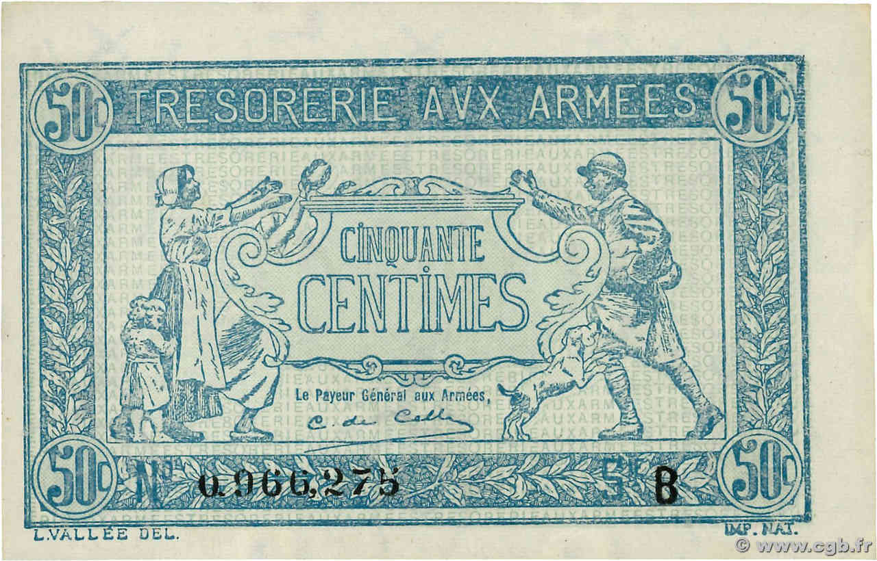 50 Centimes TRÉSORERIE AUX ARMÉES 1917 FRANCIA  1917 VF.01.02 FDC
