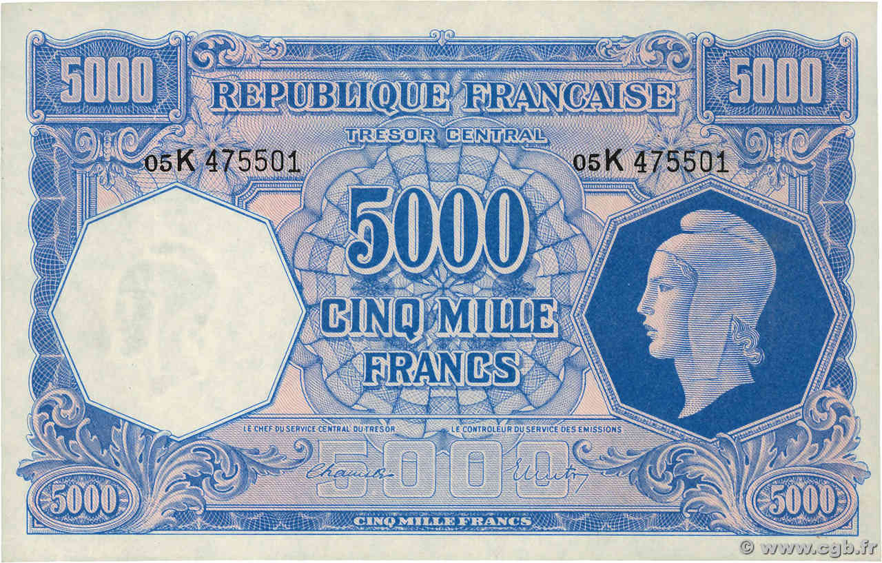 5000 Francs MARIANNE FRANCIA  1945 VF.14.01 q.FDC