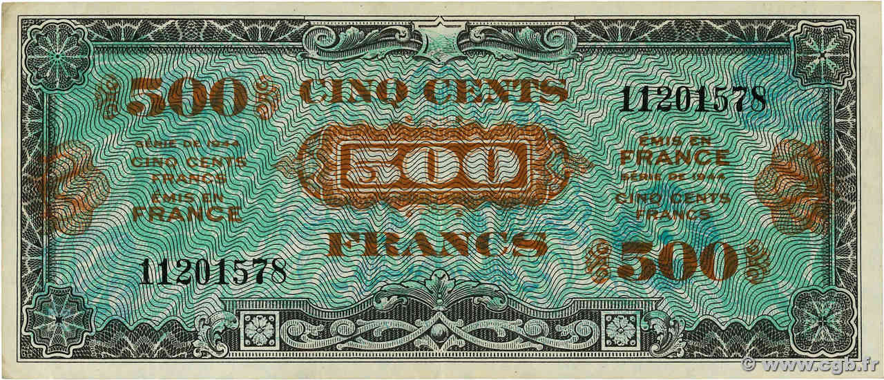 500 Francs DRAPEAU FRANCIA  1944 VF.21.01 q.SPL