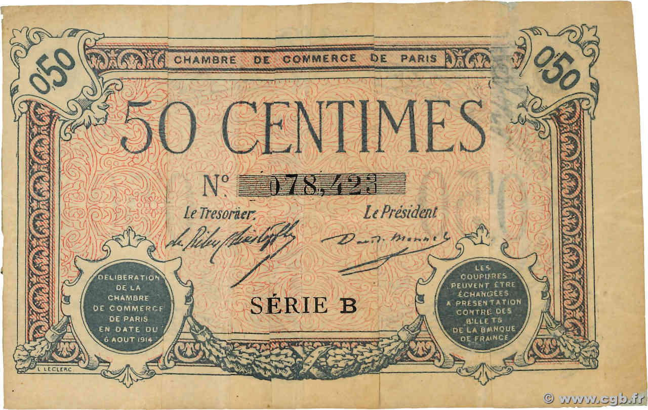 50 Centimes Non émis FRANCE régionalisme et divers Paris 1914 JP.097.01 TTB