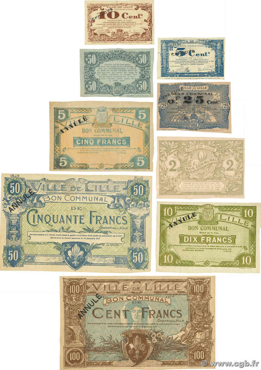100 Francs Lot FRANCE regionalism and miscellaneous Lille 1917 JP.59 lot XF
