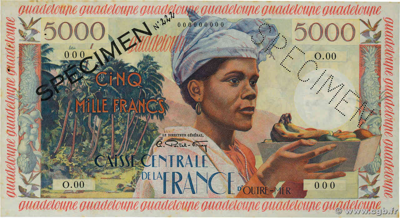 5000 Francs antillaise Spécimen GUADELOUPE  1960 P.40s VZ+