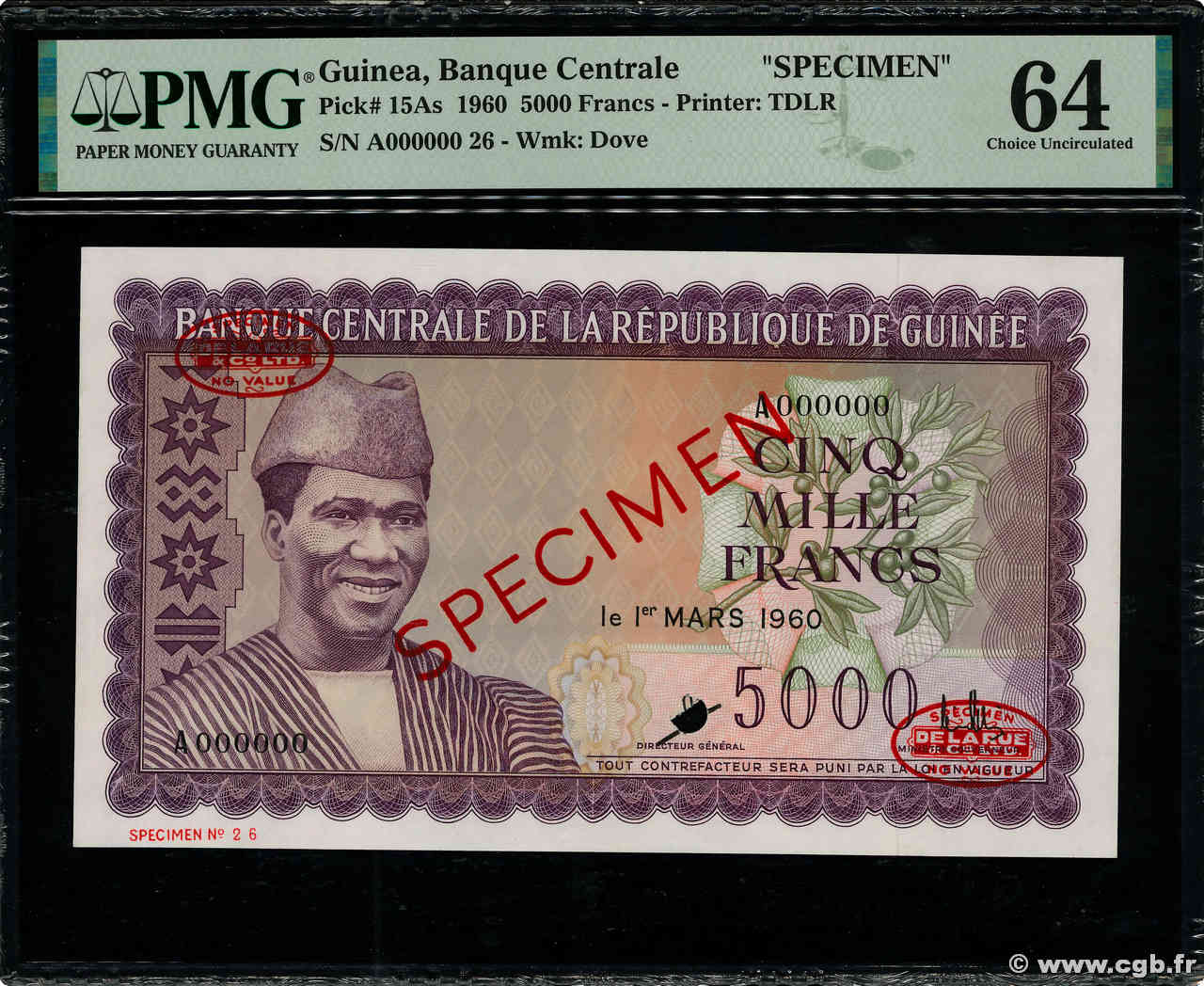 5000 Francs Sp cimen GUIN E 1960 P 15As 4660500 Billets