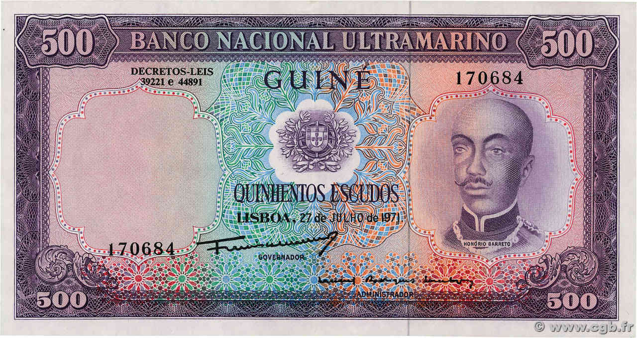 500 Escudos PORTUGUESE GUINEA  1971 P.046 AU