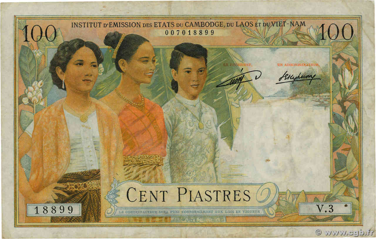 100 Piastres - 100 Kip INDOCHINA  1954 P.103 MBC