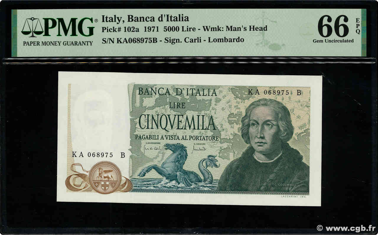 5000 Lire ITALY  1971 P.102a UNC