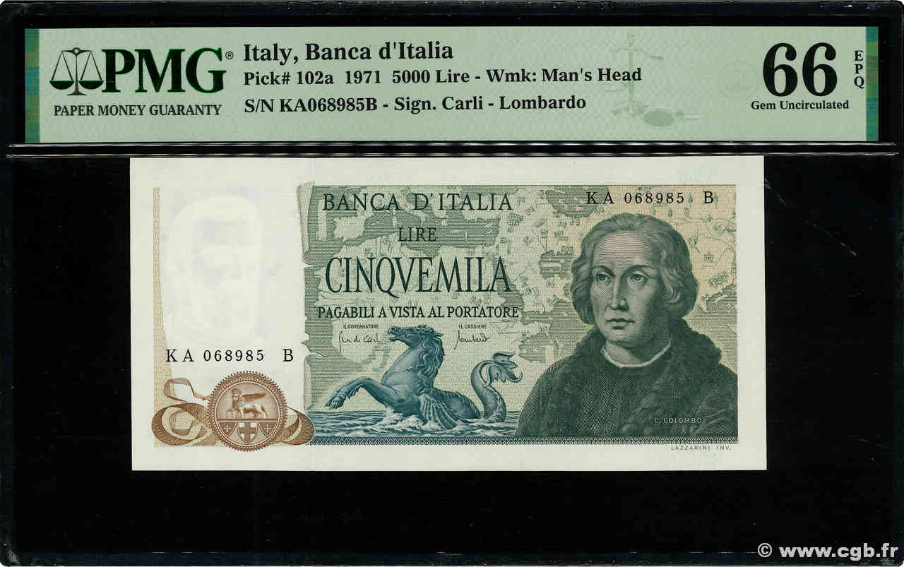 5000 Lire ITALIA  1971 P.102a FDC