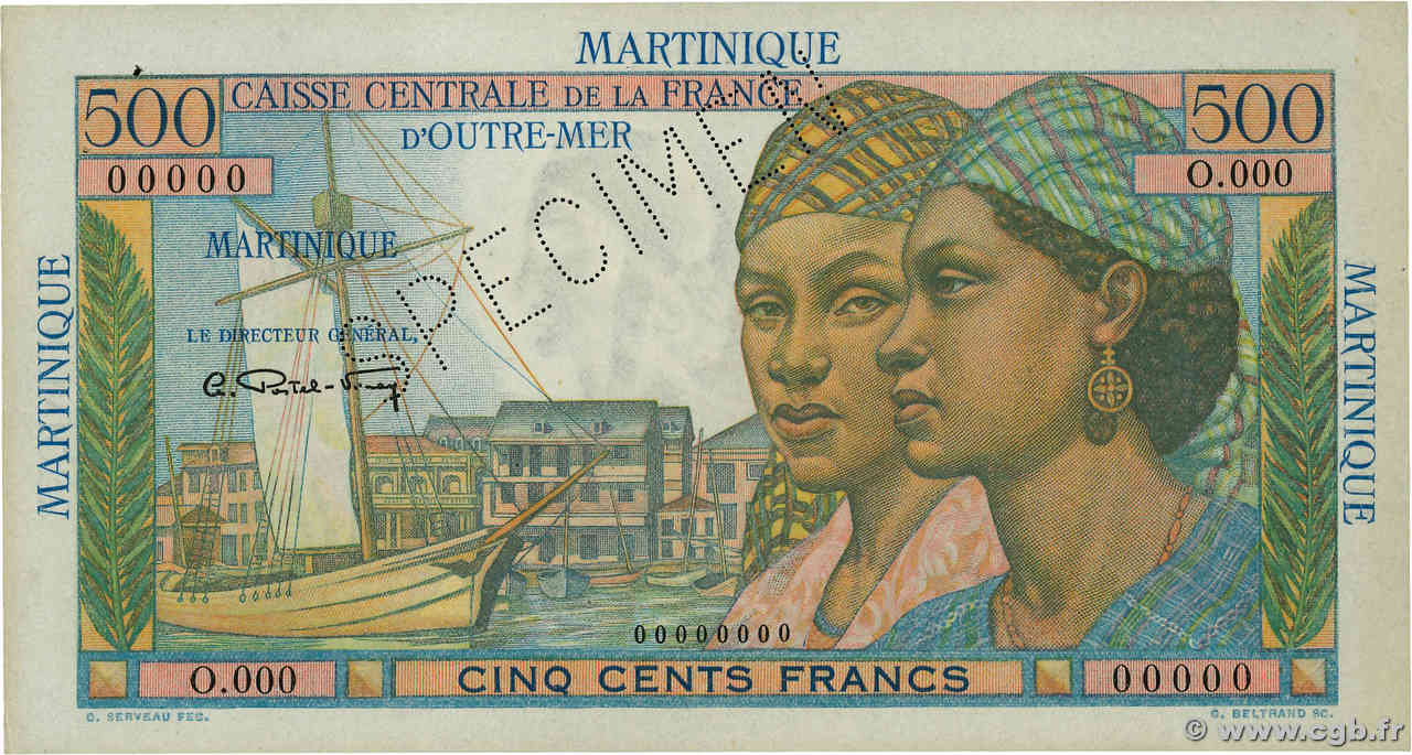 500 Francs Pointe à Pitre Spécimen MARTINIQUE  1946 P.32s AU-