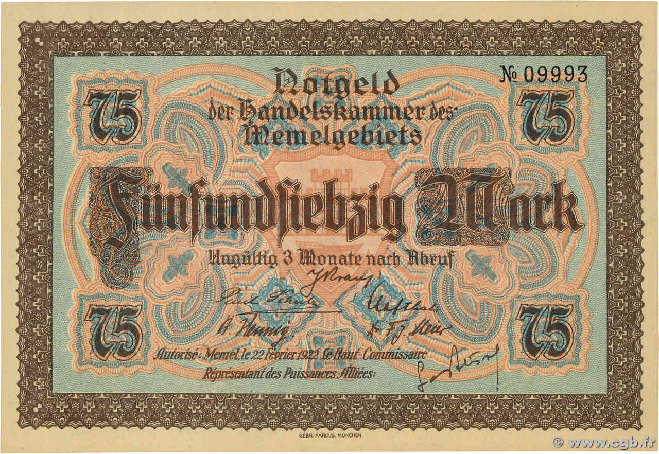 75 Mark MEMEL  1922 P.08 NEUF