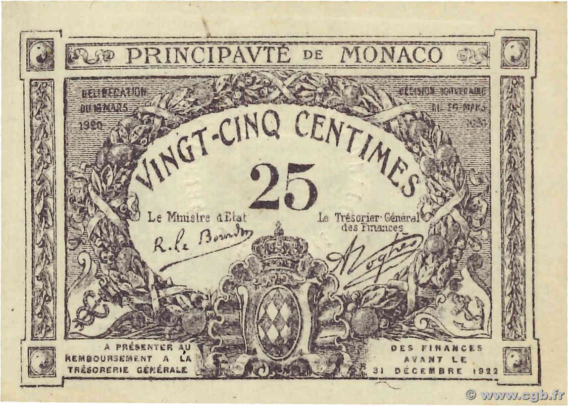 25 Centimes MONACO  1920 P.02c pr.NEUF