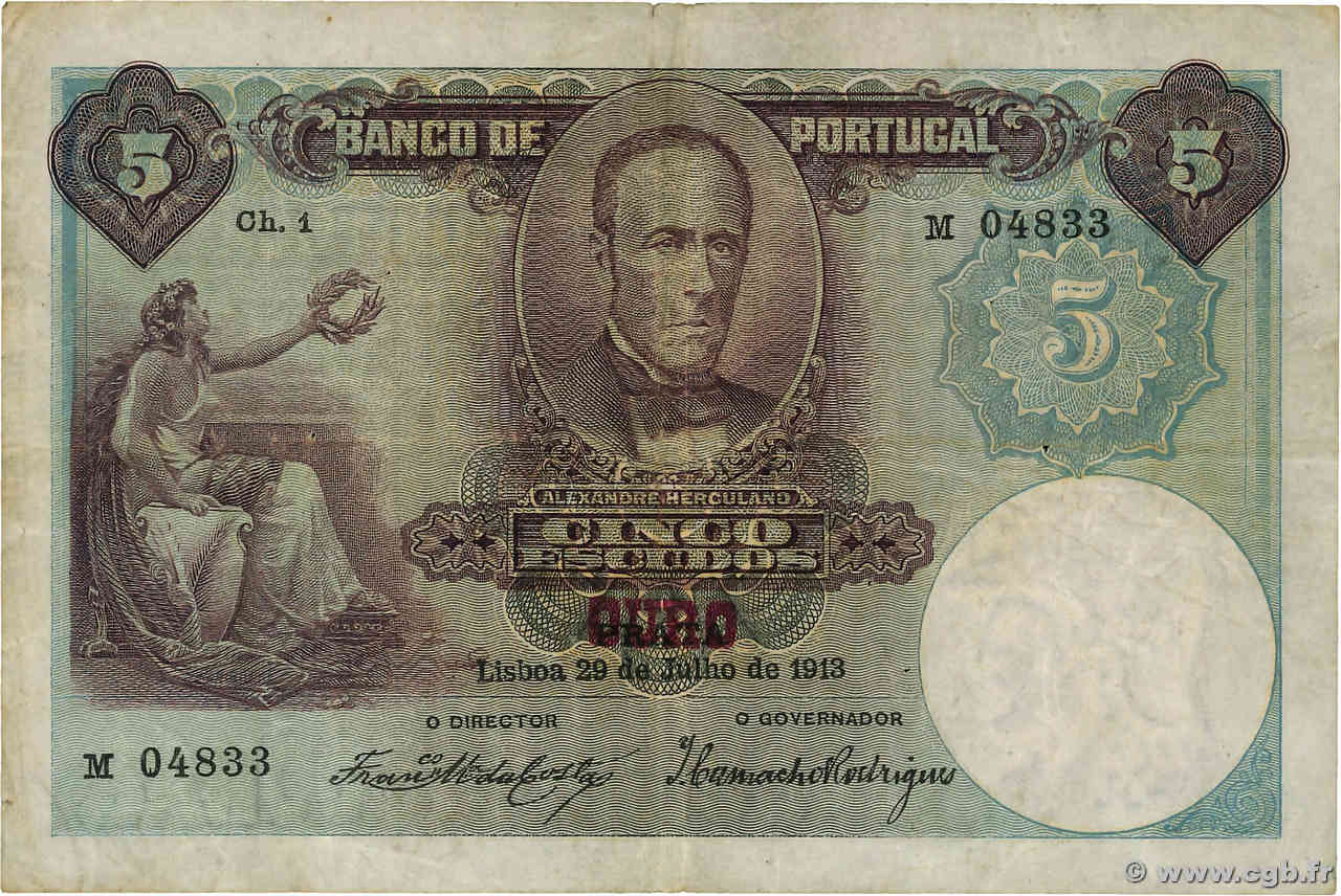 5 Escudos PORTUGAL  1913 P.114 S