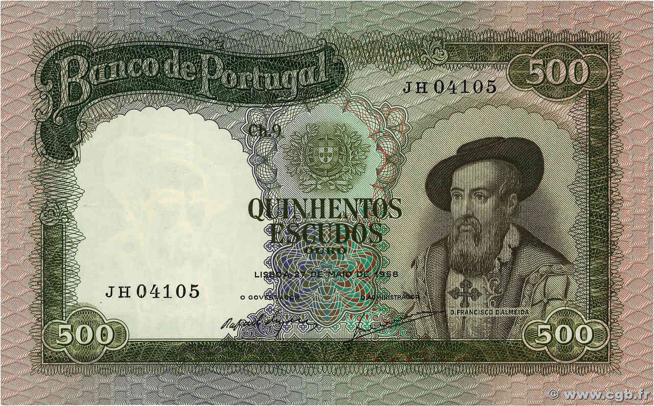 500 Escudos PORTUGAL  1958 P.162 fVZ