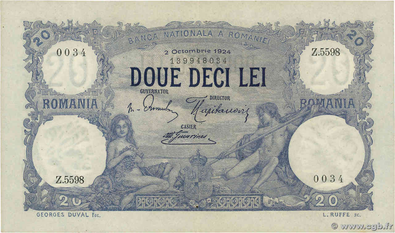 20 Lei RUMANIA  1924 P.020a SC