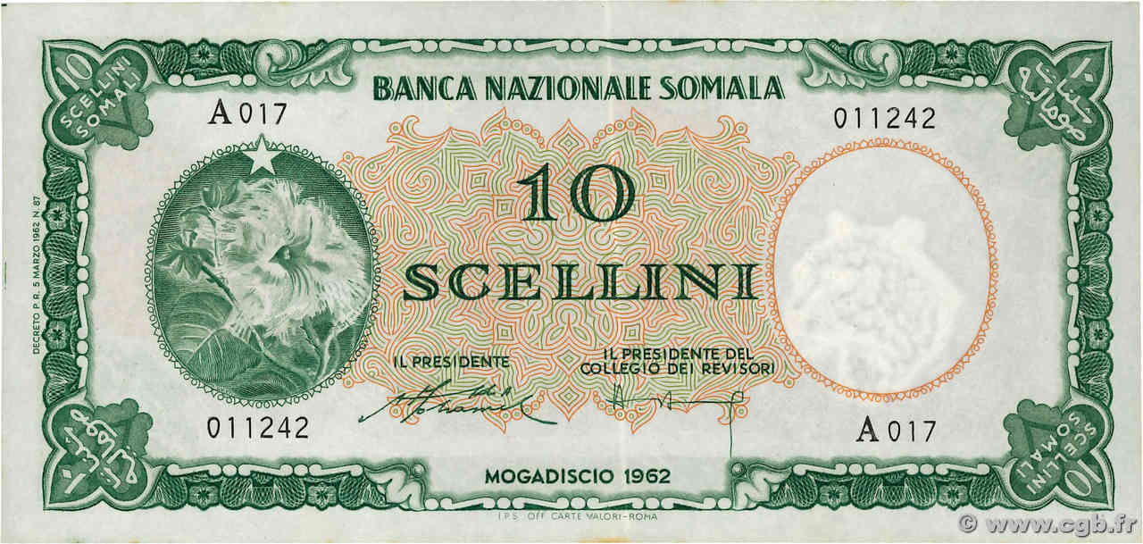 10 Scellini SOMALIA  1962 P.02a EBC+