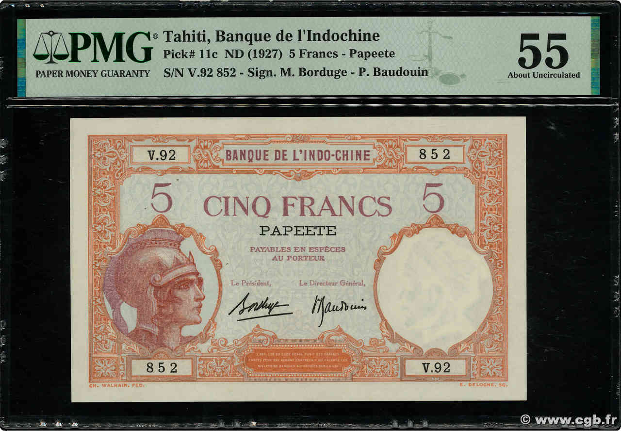 5 Francs TAHITI  1936 P.11c fST