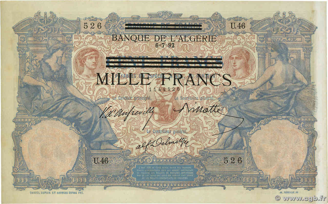 1000 Francs sur 100 Francs TUNESIEN  1942 P.31 fST