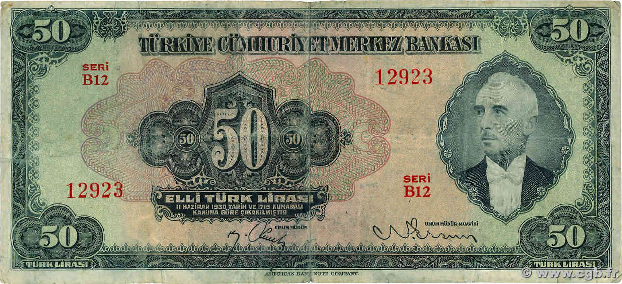 50 Lira TURCHIA  1947 P.143 MB