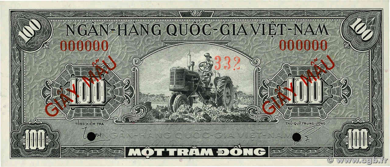 100 Dong Spécimen VIET NAM SUD  1955 P.08s NEUF