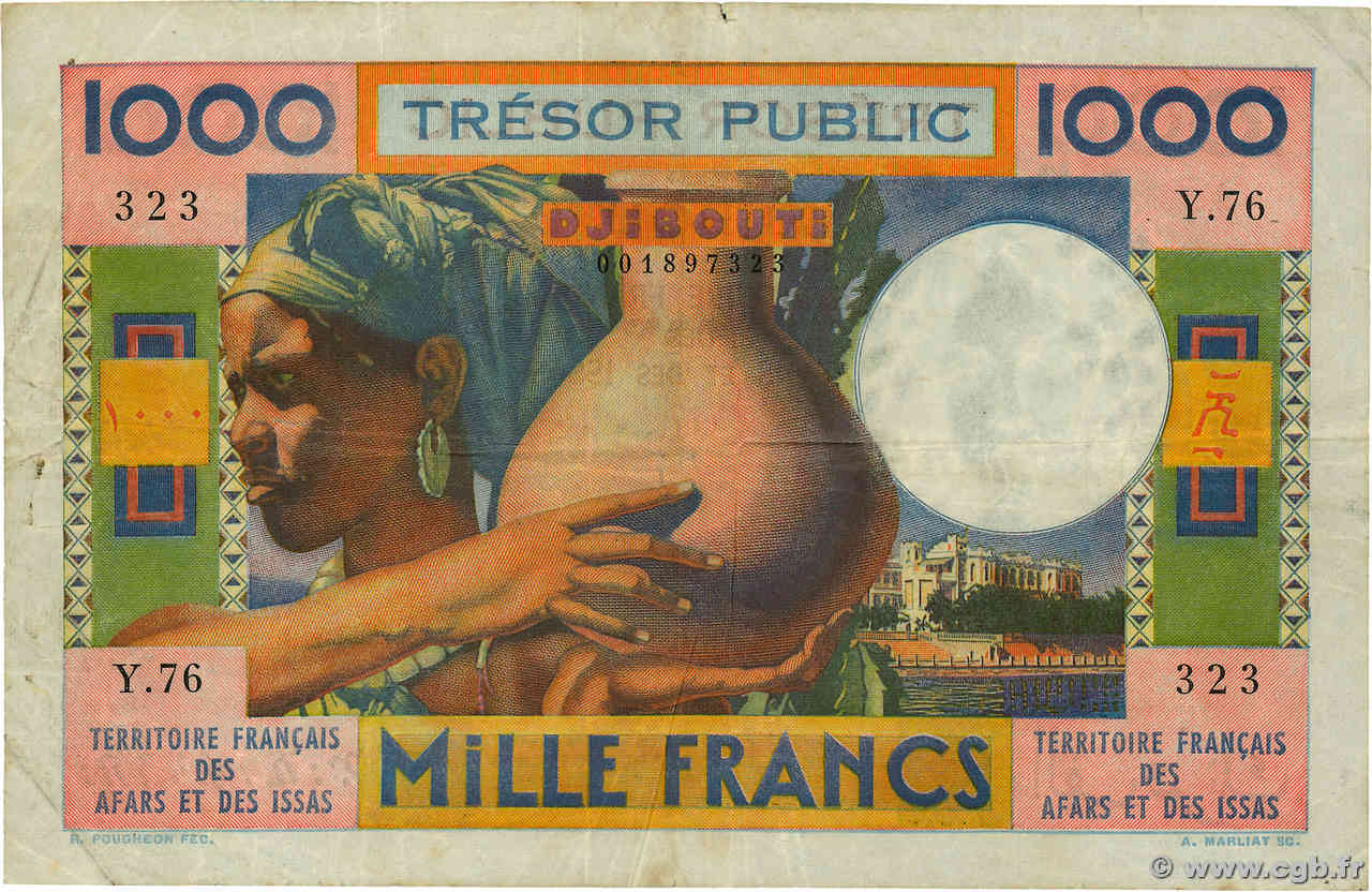 1000 Francs FRENCH AFARS AND ISSAS  1974 P.32 F