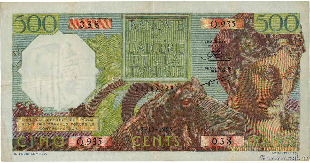 500 Francs ALGERIA  1955 P.106 BB