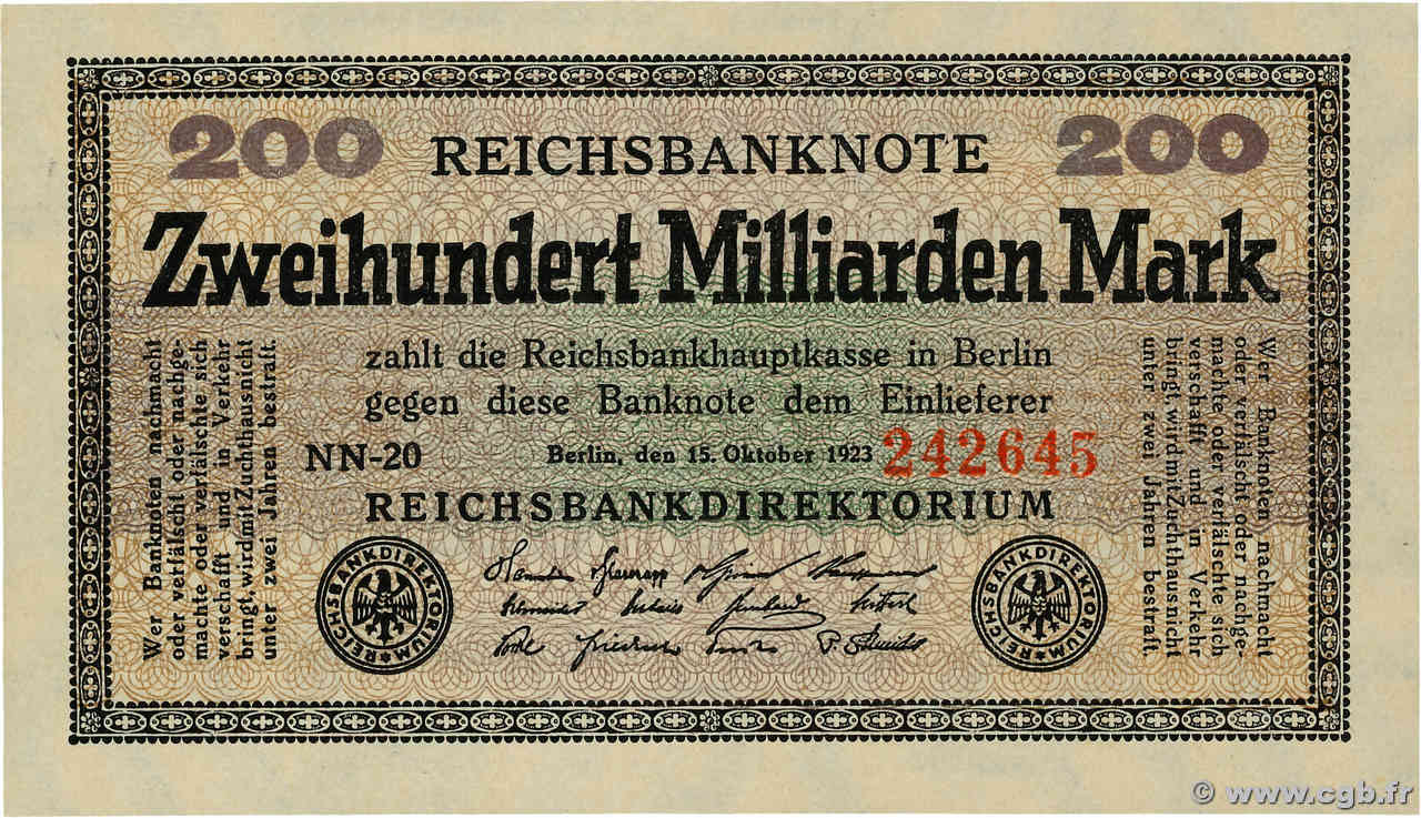200 Milliarden Mark GERMANIA  1923 P.121a AU+