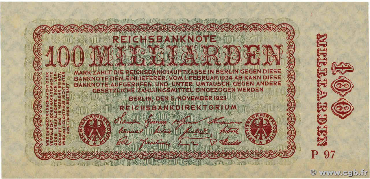 100 Milliarden Mark GERMANY  1923 P.133 UNC